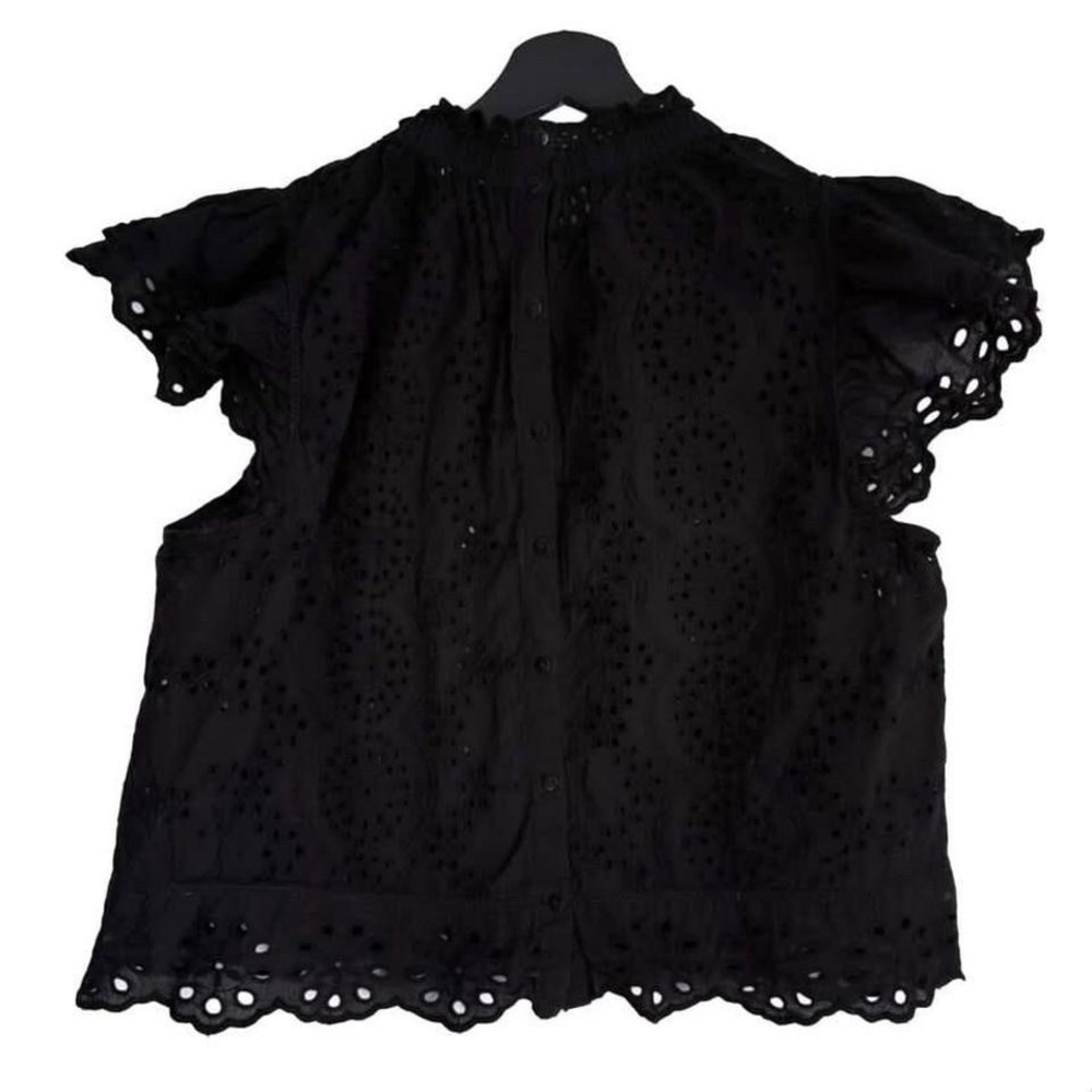 Revolve Black Eyelet Lace Cotton Blouse Sleeveless Cami Top Short Sleeve